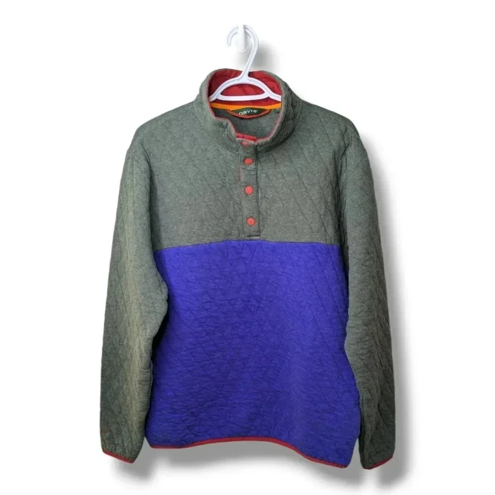 $150 Orvis Outdoor Quilted Blue Tarragon Colorblock Snap Sweatshirt Fall 23/Sz M